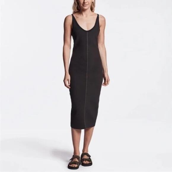 Standard James Perse Black Ribbed Midi Dress Body Con Stretch Women Small 1 - Picture 1 of 12